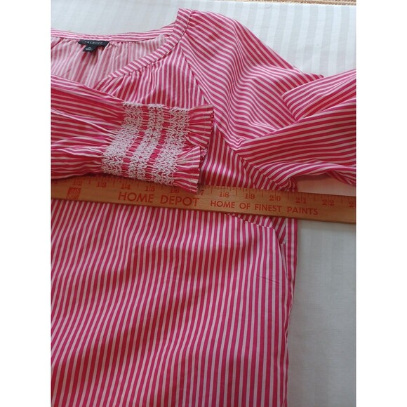Talbots pink white stripe smocked cuff blouse M cotton popover updated preppy - Picture 7 of 8